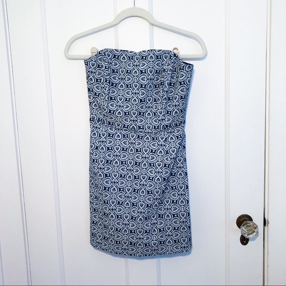 Vineyard Vines Blue + White Strapless Dress Size 4